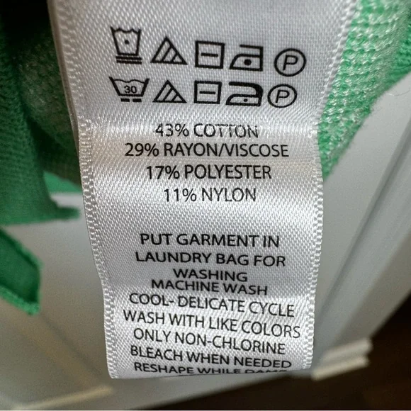 Cynthia Rowley Green White Leaf Print Tufted Cardigan Sweater Size XL Springtime - Picture 5 of 12